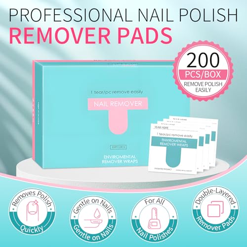 Nail Polish Remover Wipes Kit - 200 Pack Pre-Soaked Pads with Tools