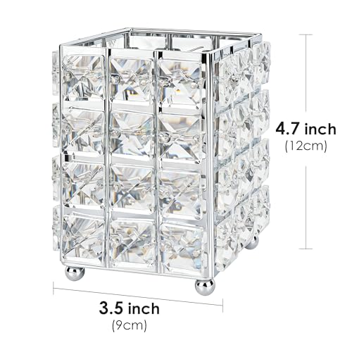 LUEXBOX Silver Square Makeup Brush Holder Organizer with 2 Compartments