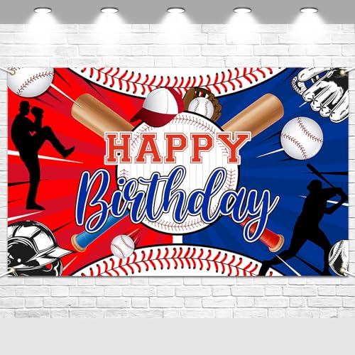 Avezano Baseball Birthday Banner 70.8 x 43.3 Inch - Sports Party Decoration