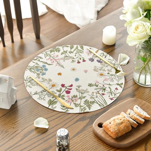 Artoid Mode Round Placemats Set of 4 - 14 Inch Spring Floral Design