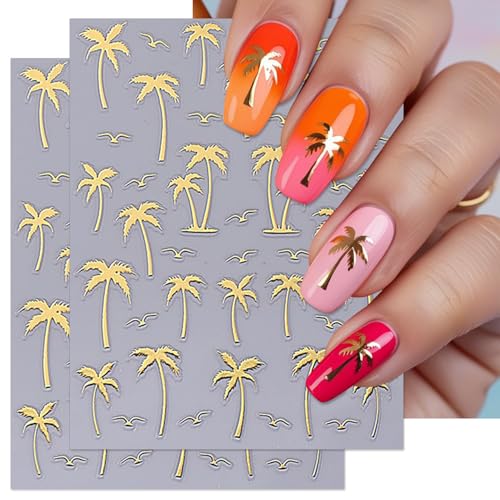 IDDFEVE Summer Palm Tree Nail Art Stickers - Sunset Coconut Tree Self-Adhesive Decals