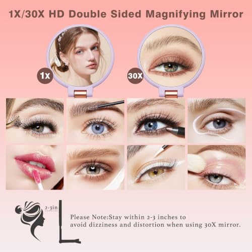 Double Sided 30X Magnifying Hand Mirror - Portable Makeup Tool