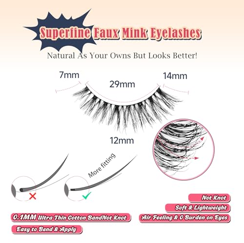Siligli Wispy Cat Eye False Eyelashes 14mm Natural C Curl 7 Pairs