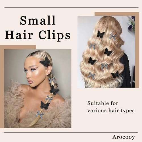 AROCOOY 18PCS Black Bow and Butterfly Hair Clips Gingham Hair Bows