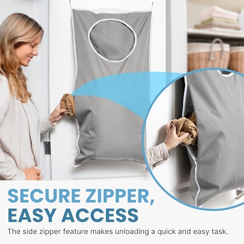DONAQ XL Hanging Laundry Hamper Bag - Grey, Over the Door Space Saving Design