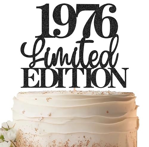 EONNCNT Limited EDITION 1976 Cake Topper Black Glitter 50th Birthday Decor