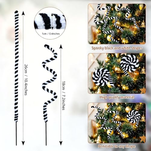 Black & White Christmas Tree Picks Decoration Set - 12 PCS Spooky Sandworm Ornaments