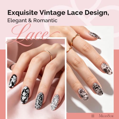 MelodySusie Lace Nail Foil Transfer Stickers - 10 Rolls Black and White
