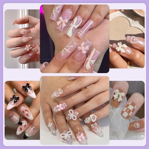 BELLEBOOST 3D Bow Nail Charms and Flatback Pearls Set with Tools