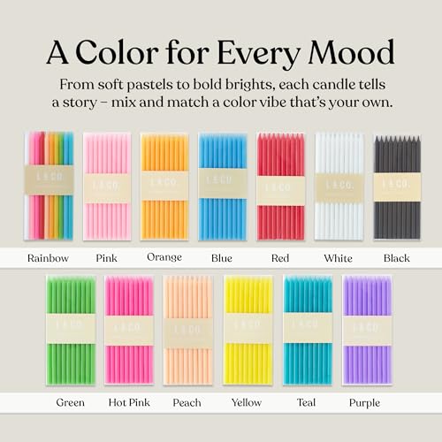 Rainbow Birthday Cake Candles - 20 Count Tall & Skinny