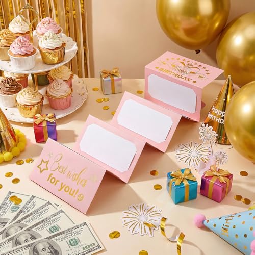 Pink Birthday Money Holder for Cash with Gold Cake Design