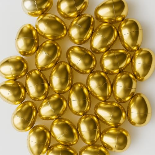 30 Pack Golden Easter Eggs, 2.36'' Fillable Plastic Eggs for Egg Hunts