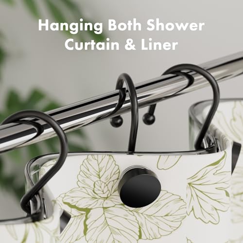 AmazerBath Modern Black Shower Curtain Hooks - Heavy Duty, Rust Proof, 12 Pcs