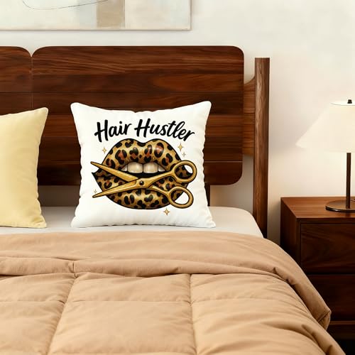 Hair Stylist Gifts Pillow Cover | Y2K Leopard Lips Design 18x18