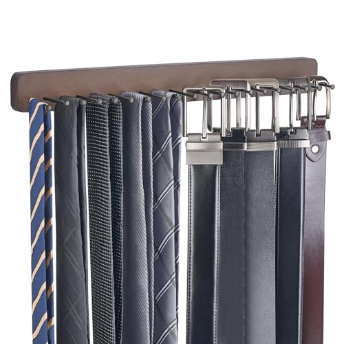 Mkono Wall-Mounted Tie Organizer Rack with 20 Hooks - Space-Saving Storage for Ties, Belts, and Scarves