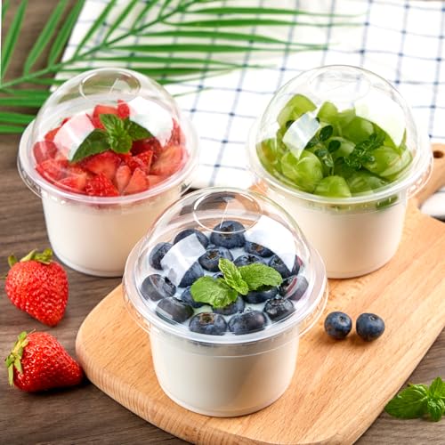 25 Pack 8 oz Plastic Dessert Cups with Leak-Proof Dome Lids - Food-Grade, Reusable, Clear Party Cups