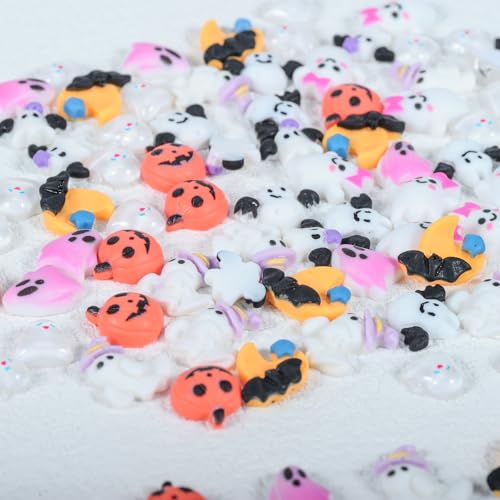 90 Pcs Halloween Resin Nail Charms 3D Pumpkin Ghost Bat Gothic Gems
