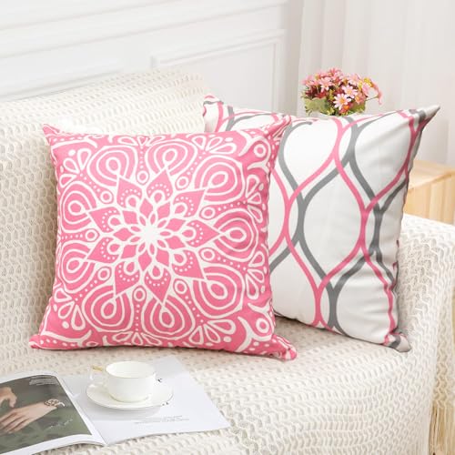 Pink 20x20 Decorative Throw Pillow Covers Set of 4 - Modern Farmhouse Cushion Cases for Sofa & Couch