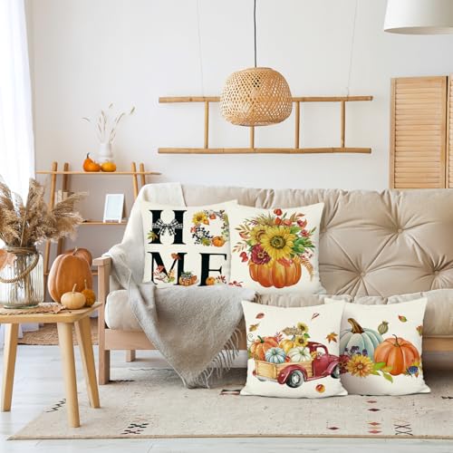 Autumn Pumpkin Throw Pillow Covers - Set of 4, 18x18 inches