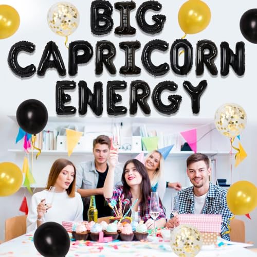 Capricorn Birthday Party Decorations & Balloon Banner Set in Black and Gold