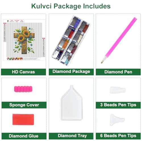 Kulvci Cross Diamond Painting Kit 12x12 Inch Full Round Drill 5D DIY Gem Art