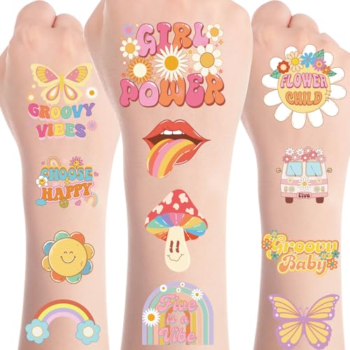 Five Is A Vibe Temporary Tattoos - 20 Sheets Groovy Retro 5th Birthday Party Favors