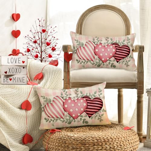 Waterproof Pink Heart Pillow Cover 12x20 for Indoor/Outdoor Use