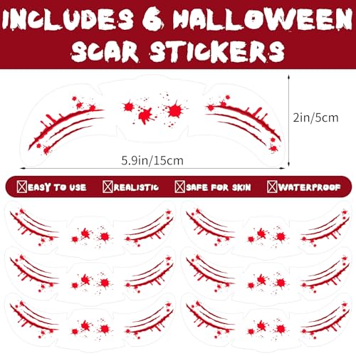 SARATA Halloween Wound Simulation Face Tattoo Stickers - 6 Sheets Realistic Scars and Cuts