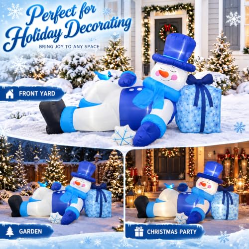 Long Christmas Inflatable Reclining Snowman Decor - 9.8FT Outdoor Holiday Decoration with LED Lights - Variation: Snowman