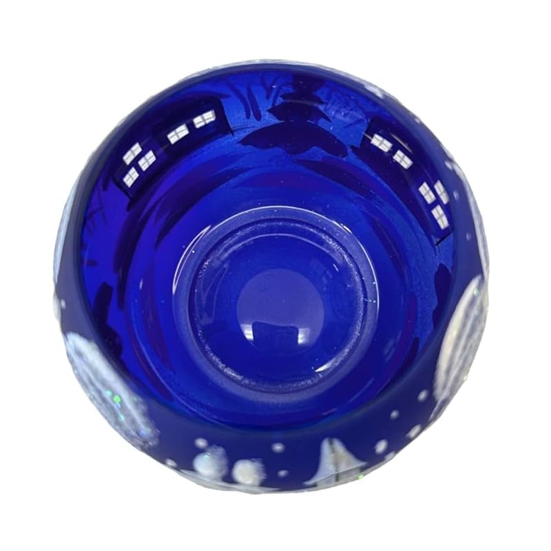 Christmas Tea Light Candle Holder Glass - Hand Painted Mouth Blown Glass, Blue, Medium - Decorvo