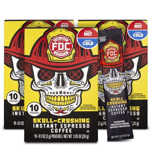 Fire Department Coffee Skull Crushing Espresso Instant Coffee Packets - 30 Single Serve - Veteran Owned