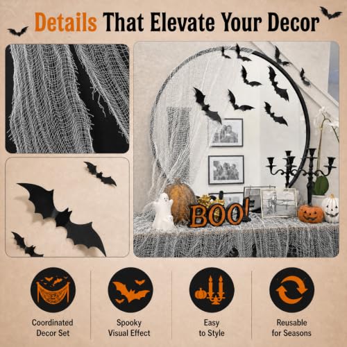 Sosation Halloween Mirror Decor Set with Spider Web and Bats
