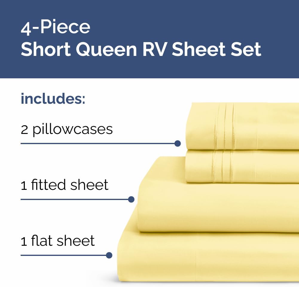 Skiennix Short Queen Size 4-Piece Sheet Set - Soft, Breathable & Cooling Bed Sheets with Deep Pockets - Luxury Oeko-Tex Bedding in Yellow