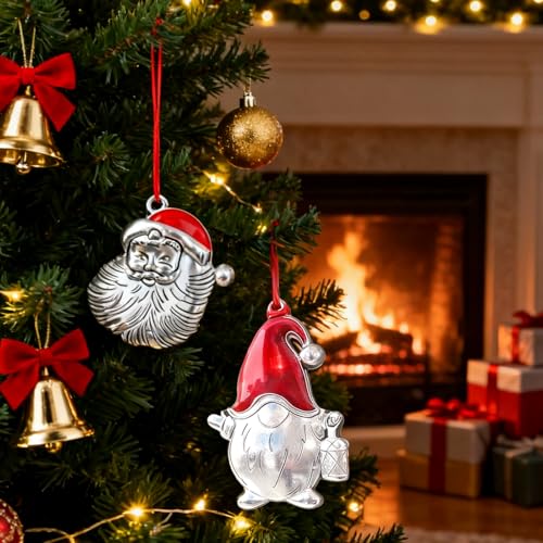 Ziyutam Solid Pewter Gnome Christmas Tree Ornament, Handcrafted Santa Hanging
