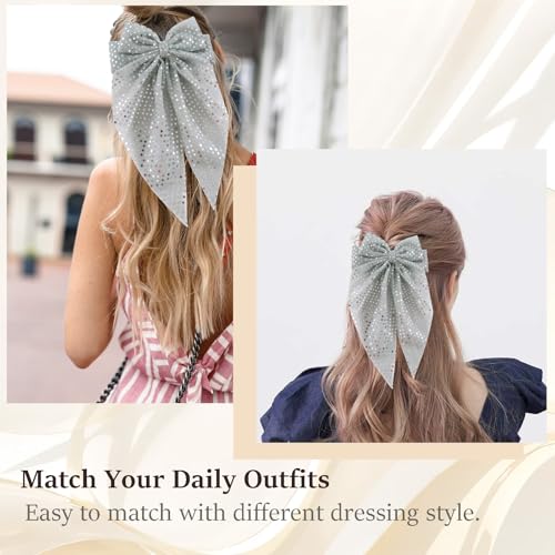 ZEYER Glitter Bow Claw Clip Silvery Hair Accessory for Women and Girls