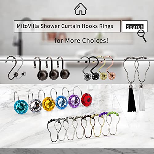 MitoVilla Black Metal Shower Curtain Hooks - Rust-Proof Rings for Easy Installation