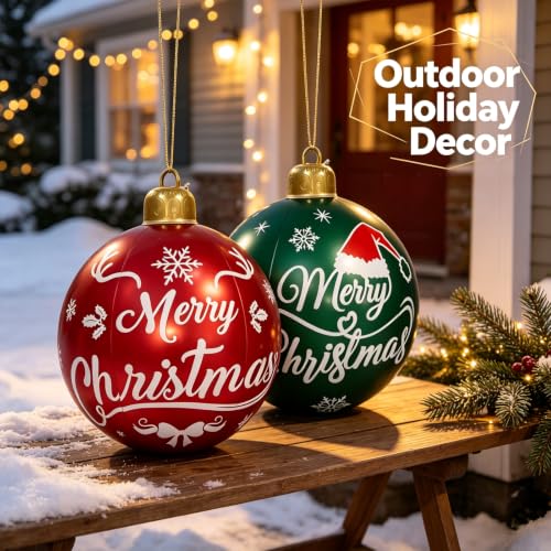 Large Inflatable Christmas Ornaments Set - 24 Inch Red & Green Holiday Yard Decor