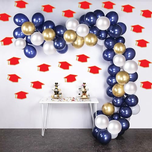 50PCS Red Gold Graduation Hat Cutouts for Decorations - 6x3.5in