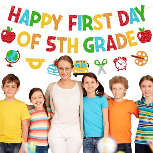 Happy First Day of 5th Grade Banner | Colorful Back-to-School Decor