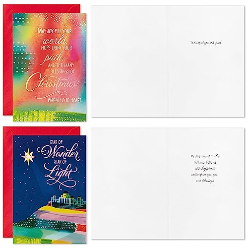 Religious Star of Wonder Christmas Card Assortment - Pink, Blue, Yellow, Green, Orange - 36 Cards & Envelopes