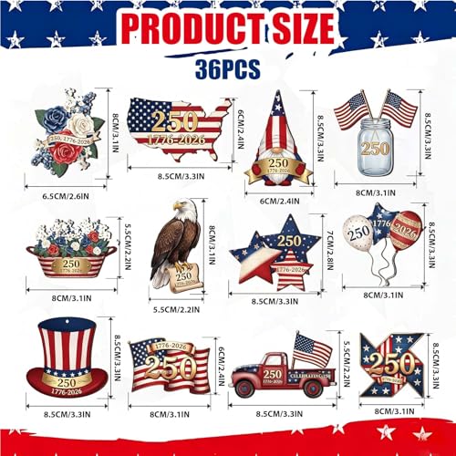 36 Patriotic Wooden Ornaments for 250th Anniversary Celebration