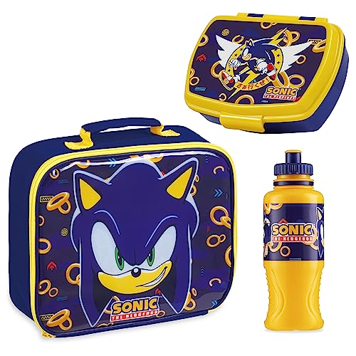 SONIC THE HEDGEHOG Kids Lunch Box 3 Piece Set Insulated Lunch Bag Snack Box 430ml Water Bottle BPA Free School Travel Official Merchandise