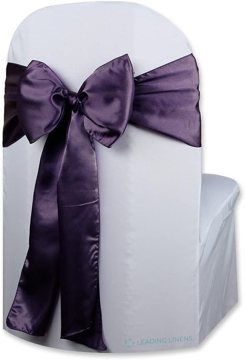 Elegant Satin Bow Sash Chair Covers by [Brand Name] - Perfect for Weddings & Events | Set of 100 in Plum Purple