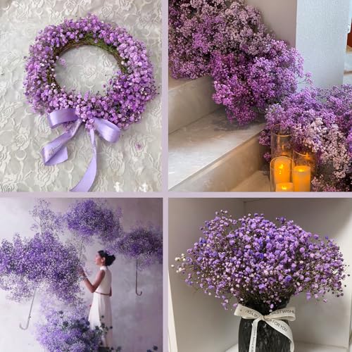 Dried Baby's Breath Bouquet - Pure Purple Gypsophila Flowers