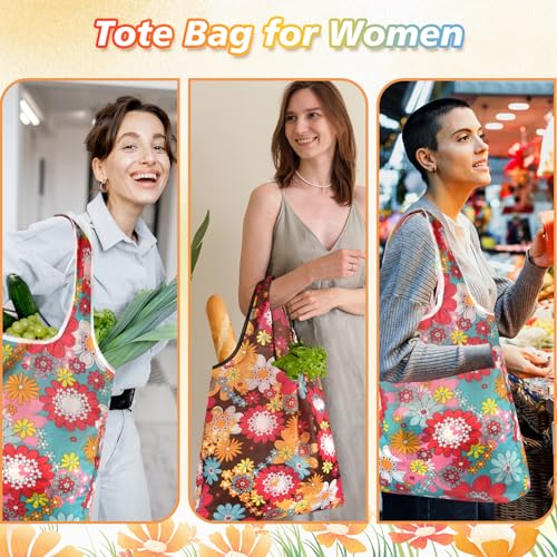 MIAHART Foldable Reusable Grocery Tote Bags - Waterproof Nylon, Cute Floral Design