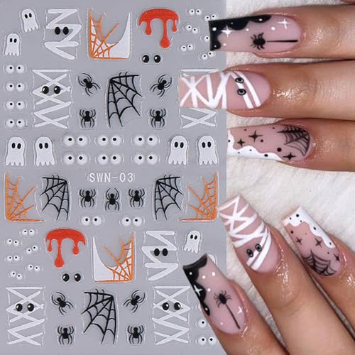 Halloween Nail Art Stickers 3D Self-Adhesive Ghost Pumpkin Decals 2 Sheets