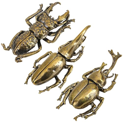 3-Piece Solid Brass Beetle Figurine Set for Home Decor