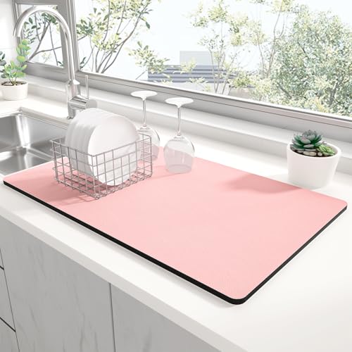 Rnivvi Super Absorbent Dish Drying Mat 12x19 - Pink Kitchen Decor