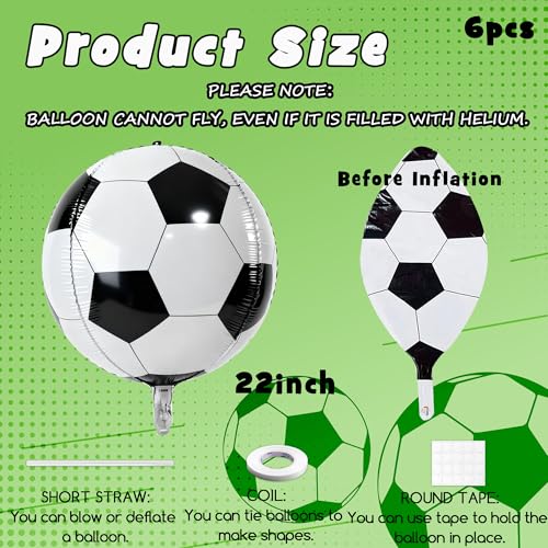 22-Inch Metallic Soccer Foil Balloons - 6 Pack for Sports Theme Parties