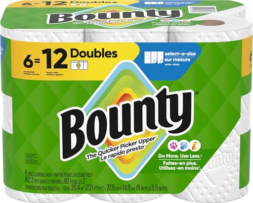 Bounty Select-A-Size Paper Towels, Double Rolls, 82 Sheets - 6 Pack